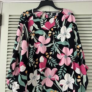 Floral Print Blouse - Pink, White, Black